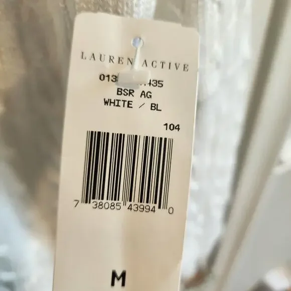 NEW Lauren Active Ralph Lauren V Neck Sweater Medium Cable White Golf w/ Crest - Picture 5 of 6